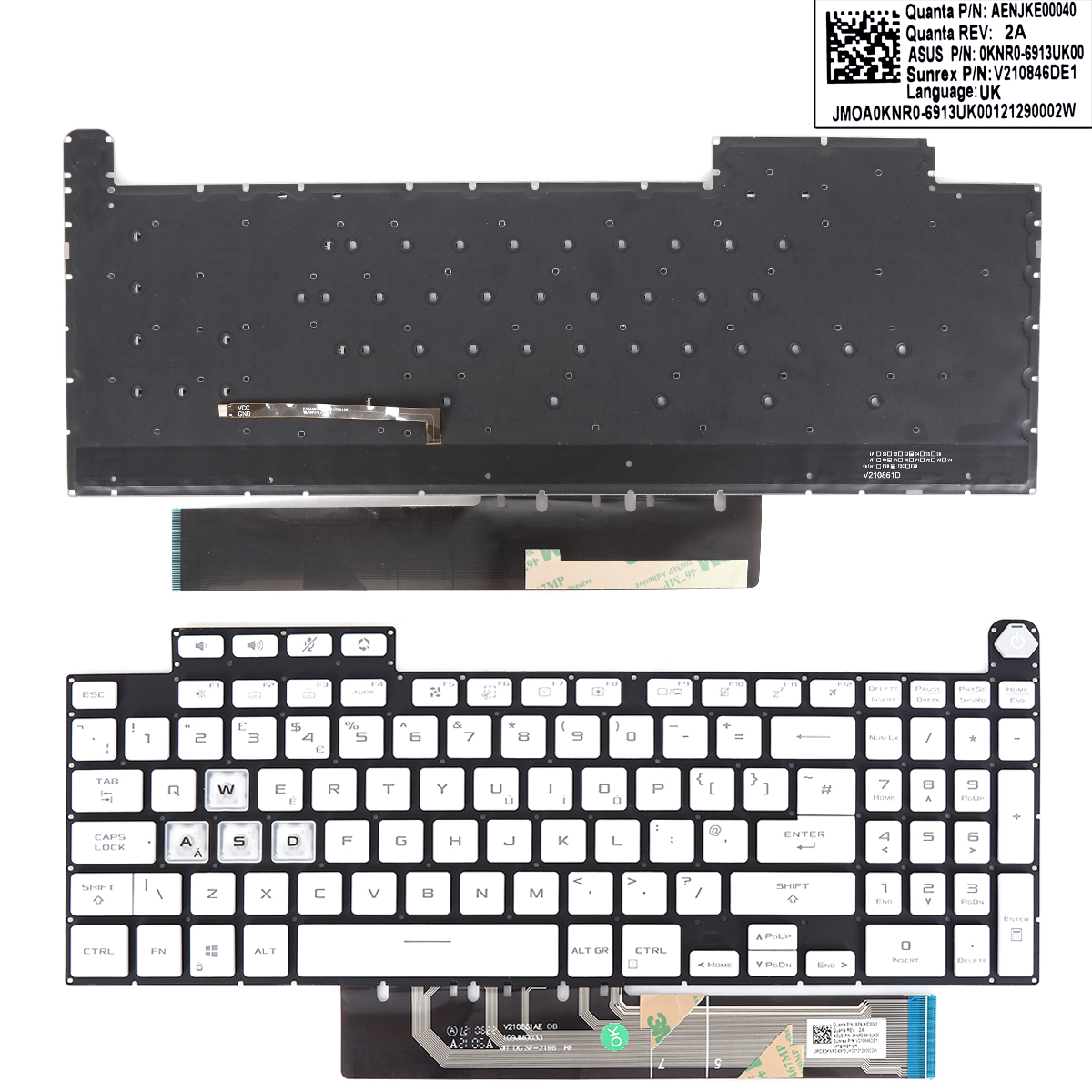 Picture of New Replacement Laptop Keyboard For Greykey ASUS TUF Gaming F15 A15 F17 A17 FX507 FX507Z FA507 FA507R FX517 FX517Z FX707 FX707Z FA707 FA707R WHITE(WASD is transparent)BACKLIT Uk Layout